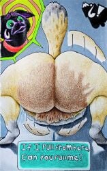 absurd_res ass bodily_fluids canid canine domestic_cat duo felid feline felis female hi_res little_kitty_(lkbc) little_kitty_big_city mammal marthan_crowl_(artist) raccoon_dog speech_bubble spiral sweat sweatdrop tanuki tanuki_(lkbc) text twerking