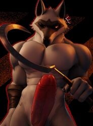 3d_(artwork) abs anaroth anthro biceps big_penis black_sclera canid canine canis death_(puss_in_boots) deltoids digital_media_(artwork) dreamworks ears_up erection genitals glans hi_res humanoid humanoid_genitalia humanoid_penis looking_away male mammal multicolored_body muscular muscular_male pecs penis puss_in_boots_(franchise) red_eyes red_penis sickle solo trapezius vein veiny_penis weapon white_body wolf
