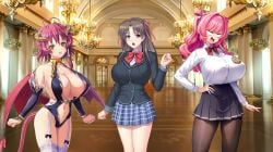 3girls angry angry_eyes angry_face aoi_nagisa_(artist) bowtie castle castle_background castle_interior cleavage clothed covered_erect_nipples covered_nipples derauea enormous_breasts enormous_tits female female_only game_cg gigantic_breasts gigantic_tits hadashi_shoujo huge_breasts huge_tits kaori_chichino kyonyuu_fantasy kyonyuu_fantasy_gaiden kyonyuu_fantasy_gaiden_2 kyonyuu_fantasy_gaiden_2_after_-osutashia_no_yabou kyonyuu_onsen_kozukuri_no_yu large_breasts large_tits married_female massive_breasts massive_tits mature_female milk_factory miniskirt mizoro_tadashi motto!_haramase!_honoo_no_oppai_isekai_oppai_bunny_gakuen! multiple_girls nipples_visible_through_costume ogin_bara princess_heart_link_~kenki-tachi_no_tsuyamai~ queen school_skirt school_uniform schoolgirl schoolgirl_uniform shamsiel_shahar stop_quarrel succubus succubus_costume succubus_horns succubus_tail succubus_wings super_breasts super_tits suzuki_falco symbol tadano_akira tits tougenkyo_(company) waffle_(company) yamashina_sayaka