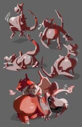 2023 80sarchosaur aerodactyl anthro ass belly big_belly big_penis bodily_fluids charizard cum cum_inside duo fossil_pokemon generation_1_pokemon genital_fluids genitals grey_background hi_res inflation inflation male nintendo orange_body penis pokemon pokemon_(species) simple_background