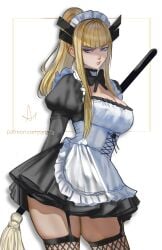 1girls arialla_draws blonde_female blonde_hair breasts female female_focus female_only large_breasts light-skinned_female light_skin looking_at_viewer magik_(illyana_rasputin) magik_(marvel_rivals) maid maid_headdress maid_uniform marvel marvel_rivals solo thighhighs thighs x-men