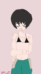 1boy black_bra black_hair brown_eyes male male_focus male_only man_boobs mane park_min-su pathetic_male self-harm_scar self-harm_scars shy squid_game transsexual