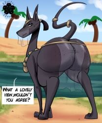 absurd_res anus ass big_anus big_butt blossonflower canid canine canis clothing dialogue domestic_dog female feral freckled_butt freckles genitals heba_(blossonflower) hi_res huge_butt humanoid_genitalia humanoid_genitalia_on_feral humanoid_pussy humanoid_pussy_on_feral mammal outside pussy solo speech_bubble thick_thighs translucent translucent_clothing