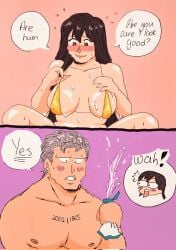 andy_(undead_unluck) bikini blush breasts fuuko_izumo golden_bikini sunscreen tagme taiyodrawzz undead_unluck