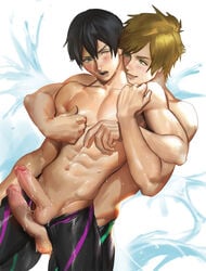 2boys cum erection free! jammers male male_only multiple_boys nanase_haruka_(free!) penis sakimichan tachibana_makoto uncensored yaoi