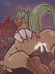 anthro anus ass ball_tuft balls bed bed_sheet bedding bedroom_eyes big_butt bite biting_lip bodily_fluids butt_grab closed_eyes cum cum_in_pussy cum_inside duo eeveelution feet female femboy fluffy furniture gaping gaping_anus generation_4_pokemon generation_5_pokemon genital_fluids genitals glistening glistening_body glistening_butt half-closed_eyes hand_on_butt hi_res hindpaw hybrid jewelry judasthesinner laying_on_top leaf leaf_hair leaf_tail leafeon looking_at_viewer lucene_(livingfox66) lying male male/female maw_(mawx) moan narrowed_eyes necklace necklace_only nintendo nude on_back on_bed paws penetration penile penile_penetration plant plant_hair pokemon pokemon_(species) presenting presenting_hindquarters pseudo_hair pussy riding seductive sex spread_anus spread_legs spread_pussy spreading tail tuft vaginal_penetration vaginal_penetration yellow_eyes zoroark
