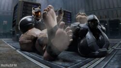 2girls 3d armor ass ass_bigger_than_head big_ass big_breasts big_butt breasts breasts_bigger_than_head bubble_butt clothing curvaceous curvy curvy_figure feet feet_up female female_only foot_fetish foot_focus halo_(series) helmet huge_ass huge_breasts middle_finger mostly_clothed musk musk_clouds musky_feet nisha_(reresfm) reresfm soles spartan_(halo) steam steamy_feet thick_thighs tight_clothing voluptuous voluptuous_female wide_hips