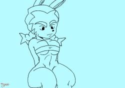almia ambiguous_gender angry animated anthro bouncing_breasts braided_pigtails breasts ejaculation eyebrows female genitals gynomorph intersex lagomorph leporid mammal mkiiisystem mostly_nude penis rabbit solo thick_eyebrows