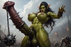 ai_generated balls battle big_balls big_breasts breasts cock depraved247 fantasy futanari green-skinned_futa green_skin hairy horsecock huge_balls huge_cock huge_testicles intersex looking_at_viewer naked naked_futa nipple_piercings nude nude_futa orc orc_futa penis penis_piercing penis_weapon testicles thick_thighs thighs