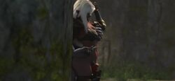 1boy 1girls 3d animated breast_grab dark-skinned_female dark_skin elf female from_behind groan kaminakirei male moaning mp4 pointy_ears sound standing tagme thigh_sex thigh_sex velvetsheetzva video voice_acted white_hair