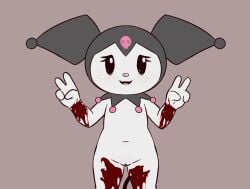 4_fingers anthro arm_wound ass blood bodily_fluids bone butt_from_the_front clothing cute_fangs demon e254e eye_bags fangs female fingers genitals gesture gore hand_gesture hi_res hoodie kuromi lagomorph leporid mammal navel nude onegai_my_melody pussy rabbit sanrio self-harm skull slit_wrist teeth thigh_wound topwear v_sign