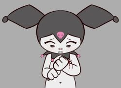 4_fingers anthro blood bodily_fluids bone boxcutter clenched_teeth clothing crazy_eyes cutting_self demon e254e female fingers fist gore hi_res hoodie knife kuromi lagomorph leporid mammal navel nude onegai_my_melody pain rabbit sanrio self-harm skull solo teeth topwear