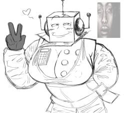 antennas arabych_(artist) big_breasts big_chest black_gloves brassiere roblox robot robzi sketch smirk youtube youtuber
