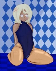 blonde_hair bulge_through_clothing cookie_run_kingdom male male_only mariartlover penis_out pure_vanilla_cookie self_harm_scars swimsuit tan_skin truthless_recluse upset