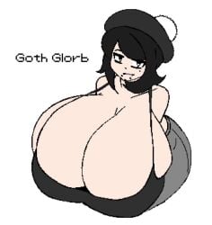 1girls artist_request black_hair cleavage gloria_(pokemon) goth huge_breasts looking_at_viewer massive_breasts pokemon tagme voluptuous