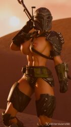 abs athletic_female breasts breasts fit_female fortnite mandalorian_armor mandalorian_helmet rio_(fortnite) waypoint