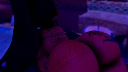 animated black_hair dark_skin dialogue final_fantasy_xiv gpose(ffxiv) huge_ass huge_breasts lalafell music naked public_use shaking_ass shortstack sound tagme tattoo teasing_viewer video