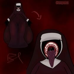1girls black_body demon demon_girl mouth mouth_fetish mouth_focus nun nun_outfit only_female open_mouth teeth_showing teeth_visible unnpcmaz