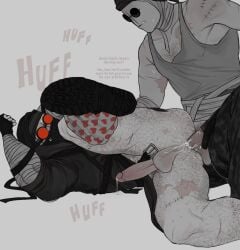 2boys anal_sex body_hair cum cum_drip cum_in_ass gay gay_anal gay_sex half-dressed hank_j._wimbleton heart_boxers madness_combat male male/male masked masked_male pubic_hair sanford scars waxxeddoghouse