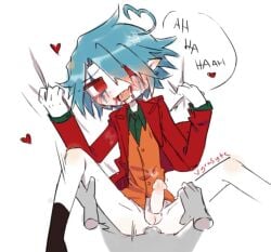 2boys batman_(series) black_stockings blue_hair blush blushing_at_viewer blushing_body cosplay crossover crossover_cosplay cum_on_skirt cumming_while_penetrating drooling femboy femboy_on_male femboysub funamusea gay grabbing_legs grabbing_sheets hearts hearts_around_head laughing laughing_at_viewer looking_pleasured male male/male male_on_male obsolete_dream red_eyes roc_hijohshiki shaded slim small_penis speech_bubble squinting tagme the_joker vyrasyte white_background white_body