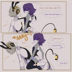 <3 anal female female_top furry_murder_drone heart_symbol heart_tail leash male male/female murder_drones n_(murder_drones) nuzi puppy_boy puppyboy puppyplay purple_eyes purple_hair spiky_tail tagme tail tie uzi_(murder_drones) white_hair white_skin wholesome yellow_eyes