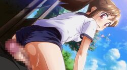 animated ass blush brown_hair buruma buttjob censored gym_uniform kate_sai penis red_eyes rubbing sweat しすこん!_-sister_compact