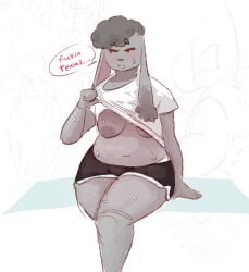 anthro bodily_fluids breasts clothed clothing clothing_lift dirtballrun female humanoid lagomorph leporid mammal maru_(dirtballrun) nipples overheating rabbit raised_clothing raised_shirt raised_topwear shirt shirt_lift solo sweat sweatdrop topwear