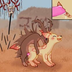 akupara_games bite blush bodily_fluids bribery_with_sex brown_body brown_countershading brown_fur brown_paws claws clitoris countershading cum cum_from_pussy cum_in_pussy cum_inside cum_on_ground doggy_style duo female feral from_behind_position fur gem genital_fluids genital_shot genitals graffiti grey_sky hi_res hip_grab leaking_cum leaking_pussy looking_pleasured male male/female markings melee_weapon open_mouth open_smile orange_paws pearl_(gem) penis pink_sclera pinkmink polearm pussy rain_world ring_(marking) scavenger_(rain_world) scavenger_toll scruff_bite sex shaded sky slugcat smile spear striped_ears tail tail_aside tan_body the_unbound_(neoncityrain) toe_claws trans_(lore) trans_man_(lore) videocult weapon