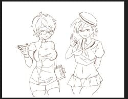 2girls background clothed clothing female papa_louie robby_(papa_louie) rollie_(papa_louie) rule_63 simple_background sketch skinny thick_thighs video_game_character video_games yoli