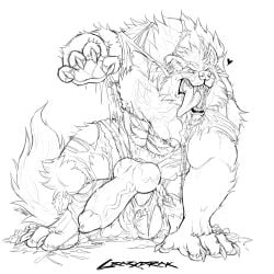 1:1 abs absurd_res animal_genitalia animal_penis anthro ball_tuft balls barazoku bodily_fluids body_hair canid canine canine_genitalia canine_penis cheek_tuft chest_tuft clothing crazydrak drooling erection facial_tuft fangs genital_fluids genitals hairy_balls hi_res knee_tuft knot leg_tuft looking_at_viewer male mammal monochrome muscular muscular_anthro muscular_male mythological_canine mythological_creature mythology neck_tuft nipple_piercing nipples open_mouth pecs penis piercing precum precum_squirt saggy_balls saliva saliva_string sharp_teeth simple_background solo teeth tongue tongue_out torn_clothing tuft vein veiny_penis werecanid werecanine werecreature werewolf
