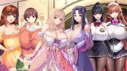 6girls abel_howlicia bare_shoulders bedroom_eyes bowtie breasts castle castle_background castle_interior cleavage cleavage_dress clothed_female conversation curtains enormous_breasts enormous_tits flower fukunaga_koharu game_cg gigantic_breasts gigantic_tits happy happy_eyes happy_face huge_breasts huge_tits hyper_breasts hyper_tits kyonyuu_fantasy kyonyuu_fantasy_gaiden kyonyuu_fantasy_gaiden_2 kyonyuu_reijou_mc_gakuen luceria_von_diamante lune maid maid_dress maid_headdress maid_outfit maid_uniform maou_ga_gendai_sekai_ni_tensei_shitara_oppai_o_medenakute_wa_naranaku_natta_ken married_female massive_breasts massive_tits mature_female milk_factory mirror momina_chichizaki motto!_haramase!_honoo_no_oppai_isekai_oppai_bunny_gakuen! motto!_haramase!_honoo_no_oppai_isekai_oppai_maid_gakuen! motto!_haramase!_honoo_no_oppai_isekai_oppai_meido_gakuen! multiple_girls older_sister open_eyes open_mouth open_mouth_smile queen rokusaanu_do_dejiiru rose_(flower) roxanne_de_desir schoolgirl smile smile_face smiley_face smiling smiling_face super_breasts super_tits symbol talking teenage_girl teenager tiara tits valkyria_(studio) waffle_(company) werewolf wife wives wolf_ears yawato_iroha