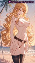 1girls 2025 ai_generated beach beach_umbrella belt black_thighhighs blonde_hair breasts cleft_of_venus closed_mouth female gina gina_(solo_leveling) hi_res highres large_breasts long_hair looking_at_viewer natsuyoru navel nipples nude ocean outdoors palm_tree patreon pussy smile solo solo_leveling stomach sunset thighhighs tree vagina very_long_hair voluptuous voluptuous_female wavy_hair