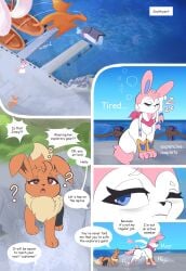 absurd_res comic comic_panel dialogue duo eevee eeveelution eti_(utopianvee) female feral generation_1_pokemon generation_6_pokemon hi_res jenny_(utopian_vee) larger_female male nintendo pokemon pokemon_(species) pokemon_mystery_dungeon scarf size_difference smaller_male spike_chunsoft sylveon utopianvee
