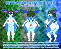 absurd_res anthro anus ass big_breasts big_butt blue_body blue_fur breasts deer fangs female fur gem genitals green_hair hair heartlessangel3d hi_res hooves huge_butt long_hair looking_at_viewer mammal model_sheet nipples nude open_mouth petra_the_defend_deer pussy red_anus red_eyes red_pussy short_stack side_boob solo teeth tongue white_body white_fur wide_hips
