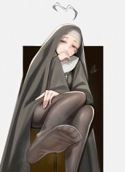 buddy_(buddies) feet legs looking_at_viewer nun pantyhose smug thighs vialle