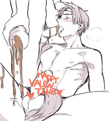 2boys abs black_hair candy chocolate fellatio food hair male_only multiple_boys muscle oral pecs penis prince_of_tennis sanada_gen'ichirou short_hair testicles underwear undressing yaoi