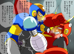 2boys blush flash_man male_only mega_man mega_man(classic) mega_man_2 multiple_boys naughty_face quick_man tagme wince yaoi