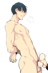 2boys abs black_hair blush cum handjob multiple_boys muscle nipples pecs penis prince_of_tennis restrained sanada_gen'ichirou sex_toy short_hair sweat tagme yaoi