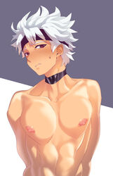 1boy abs ace1118 blush inazuma_eleven_go male_only muscle nipples nude pecs solo topless