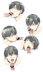 2boys art_dump black_hair blush cum cum_in_mouth drooling facial looking_at_viewer lush male_only multiple_boys penis pov prince_of_tennis saliva sanada_gen'ichirou short_hair sweat tagme yaoi