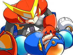 2boys drooling flash_man male_only mega_man mega_man(classic) mega_man_2 multiple_boys naughty_face penis quick_man saliva straddling tagme yaoi