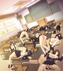 6+girls after_rape after_sex areolae bent_over blood bra bra_lift bra_pull breasts classroom clothing cum cum_in_pussy cum_on_clothes cum_on_hair desk female gakuen_de_jikan_yo_tomare glasses group group_rape human large_breasts lying mass_rape multiple_girls nipples on_back on_side on_stomach one_after_another open_clothes open_mouth open_shirt pale_skin panties panty_pull party_wipe public rape school school_uniform screencap sex_education shirt_pull spread_legs stitched time_stop underwear vaginal virgin