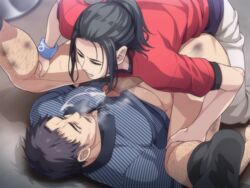 2boys age_difference anal black_hair bottomless bruises cum facial haru_(no,_thank_you_!!!) inui_kouichi long_hair male_only multiple_boys no,_thank_you_!!! ponytail short_hair socks tied_hair uncensored yaoi