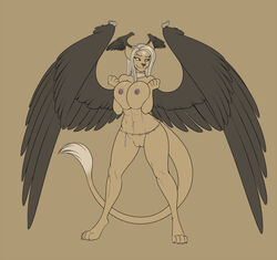 abs anthro breasts feline feline female freckles_(artist) hair invalid_tag kal'kina mammal midnight_star muscular nude pussy solo wings