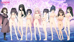 6+girls artist_request barefoot black_hair blue_eyes blush breasts brown_hair character_request dress feet full_body game_cg glasses green_eyes hair_ornament kokoro_rista! large_breasts long_hair looking_at_viewer multiple_girls navel nude open_mouth pink_eyes pink_hair pubic_hair purple_eyes shoes short_hair small_breasts smile standing