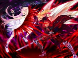 2girls aura battle blonde_hair blood bodysuit bouncing_breasts breasts eroge felicia_(taimanin_kurenai) female female_only fighting game_cg injury lilith-soft long_hair multiple_girls open_mouth pain pink_hair shinganji_kurenai siblings sisters taimanin_kurenai tied_hair twintails violence zol