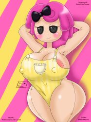 2024 2d alternate_version_at_source apron apron_only ass bedroom_eyes big_ass blush bow_ribbon breasts clothed crumbs_sugar_cookie doll female huge_breasts lalaloopsy looking_at_viewer mattel nipples nipples_visible_through_clothing pink_hair smile solo superstarplasma