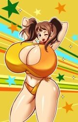 1girls breasts_bigger_than_head cleavage huge_ass hyper hyper_breasts kujikawa_rise looking_at_viewer massive_breasts megami_tensei persona persona_4 schnauzercito solo solo_female swimsuit