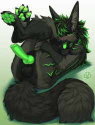 4_toes animal_genitalia anthro anus ass balls bedroom_eyes bent_leg big_balls big_ears big_penis black_balls black_body black_fur blep blush butteredshep canid canine claws feet fennec_fox fingers_between_toes fluffy fluffy_ears fluffy_tail fox fur genitals green_body green_fur green_markings green_penis grey_body grey_fur hair hybrid inviting knot leg_grab legs_together long_hair looking_at_viewer lying male mammal markings minikane narrowed_eyes nude on_back open_mouth pawpads paws penis penis_tip playful presenting presenting_hindquarters presenting_penis raised_leg seductive sheath solo tail thick_thighs thigh_grab toe_claws toes tongue tongue_out true_fox youtuber