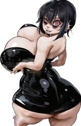 1girls ass ass_in_dress bags_under_eyes big_ass big_breasts black_hair breasts bubble_butt busty clothing commission crazy_eyes dat_ass dress ear_piercing eyebrow_piercing fat_ass female female_only goth goth_girl huge_ass huge_breasts large_ass large_breasts latex looking_at_viewer looking_back massive_breasts noblood nose_piercing nose_ring original original_character painted_nails piercing pink_eyes png ryandomonica solo thick_ass thick_thighs thunder_thighs wide_hips